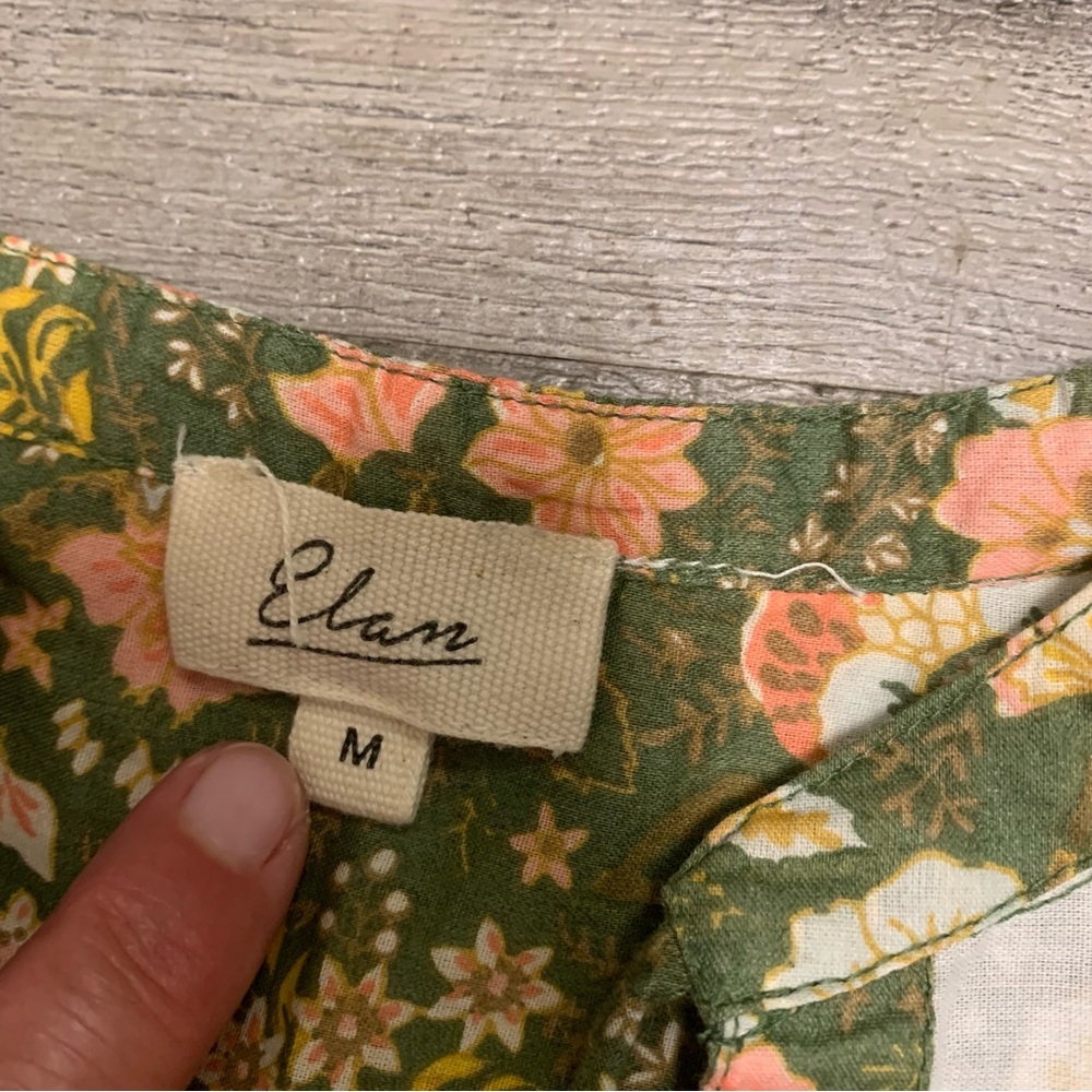 Elan Monterey Jade Green Floral Print Boho Cottagecore Peasant Top  Size Medium - Picture 3 of 4